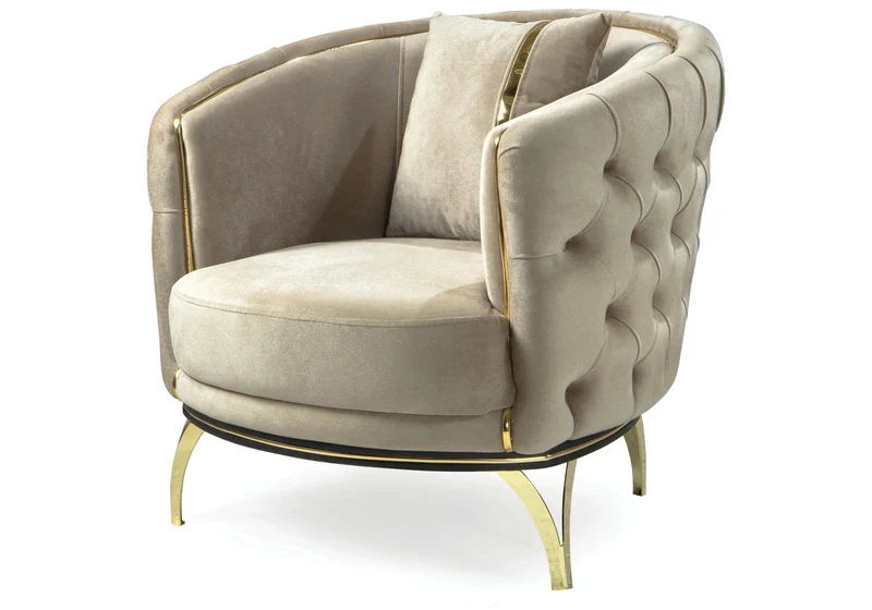 Canapé Turc Angle Capitonné Velours Beige Doré Chesterfield – PARIS