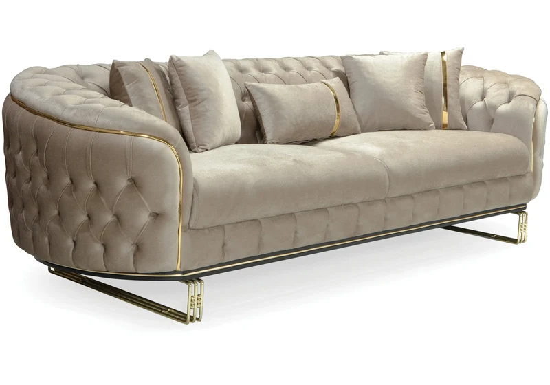 Canapé Turc Angle Capitonné Velours Beige Doré Chesterfield – PARIS