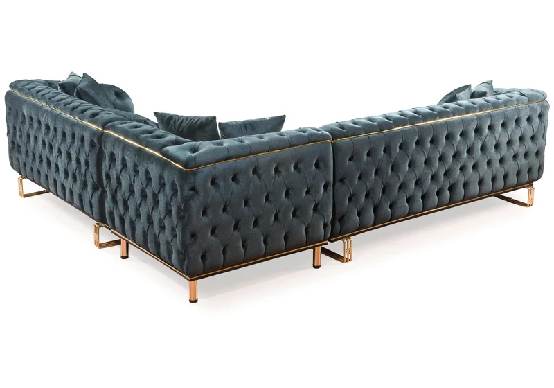 Canapé Turc Angle Capitonné Velours Anthracite Doré Chesterfield – PARIS