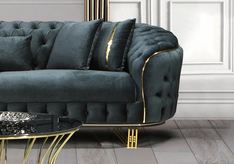 Canapé Turc Angle Capitonné Velours Anthracite Doré Chesterfield – PARIS