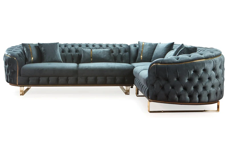 Canapé Turc Angle Capitonné Velours Anthracite Doré Chesterfield – PARIS