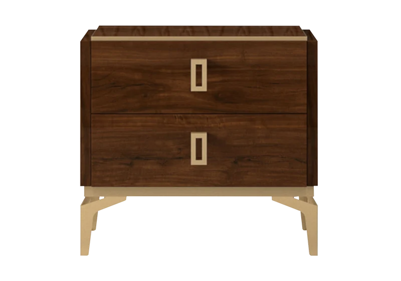 Table de chevet noyer laqué 2 tiroirs – Eva