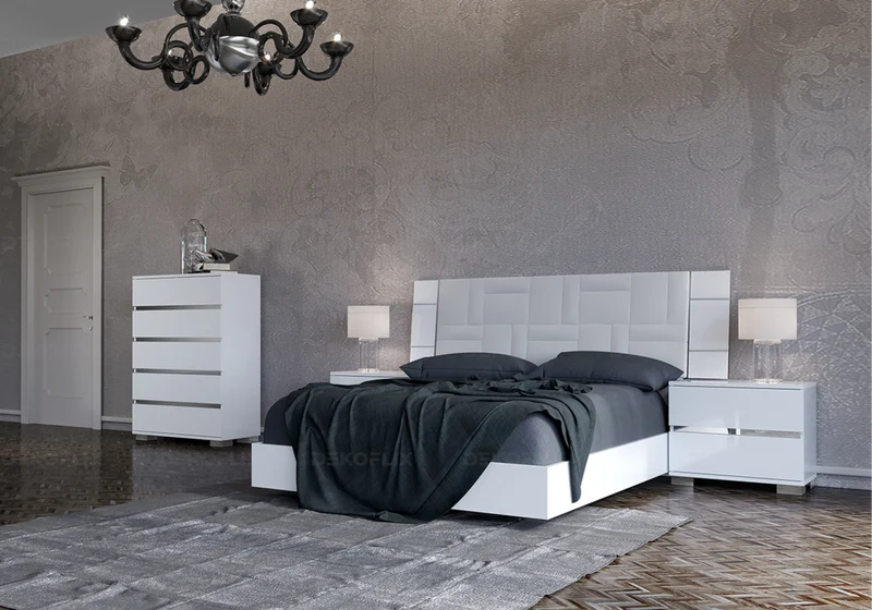Lit adulte blanc laqué design minimaliste - Dream