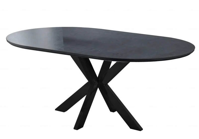 Table ovale pierre noir et 4 chaises noir – Nora