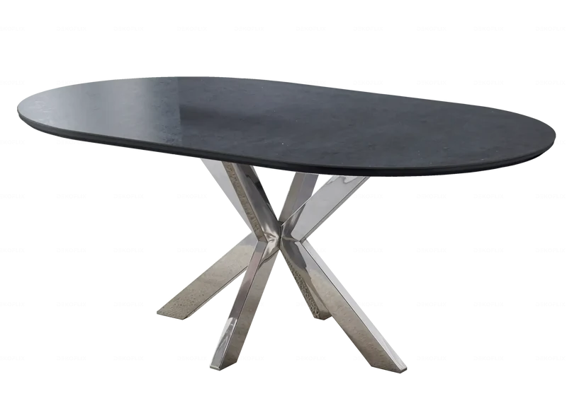Table ovale pierre noir et 4 chaises argent – Nora