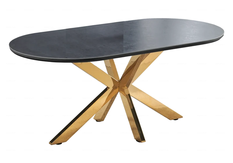 Table ovale pierre noir et 4 chaises doré – Nora