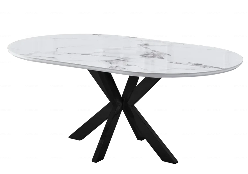 Table ovale marbre blanc et 4 chaises noir – Nora