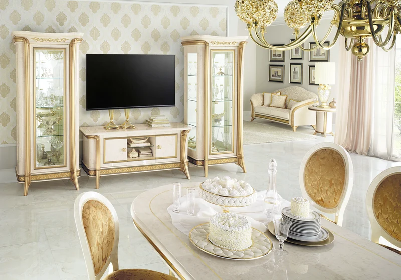 Chaise de salle à manger médaillon beige et or - Melodia