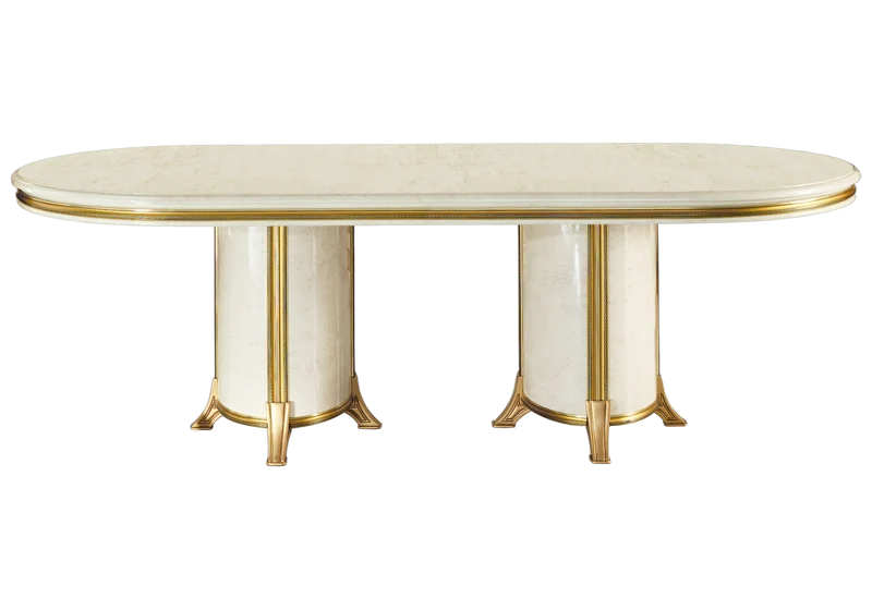 Table à manger ovale fixe 200 marbre ivoire et or - Melodia