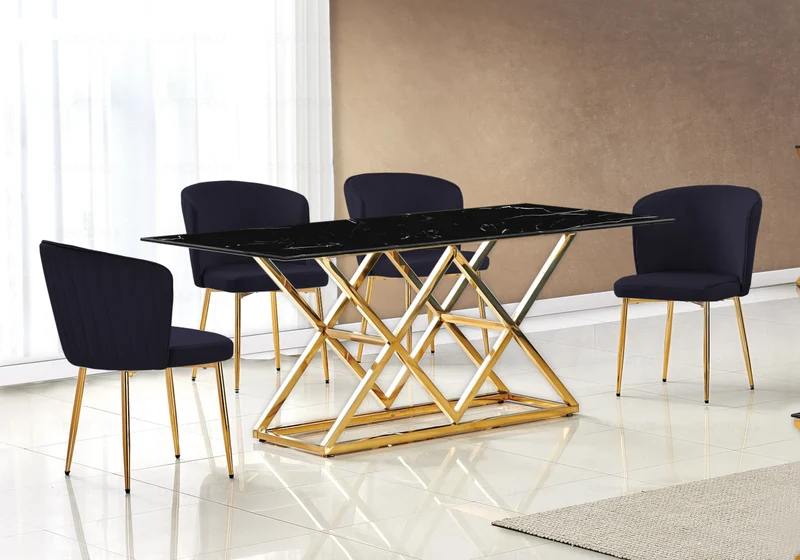 Chaise de salle à manger design en velours noir - Diva x4