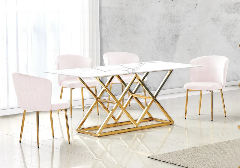 Chaise de salle à manger design en velours rose - Diva x4