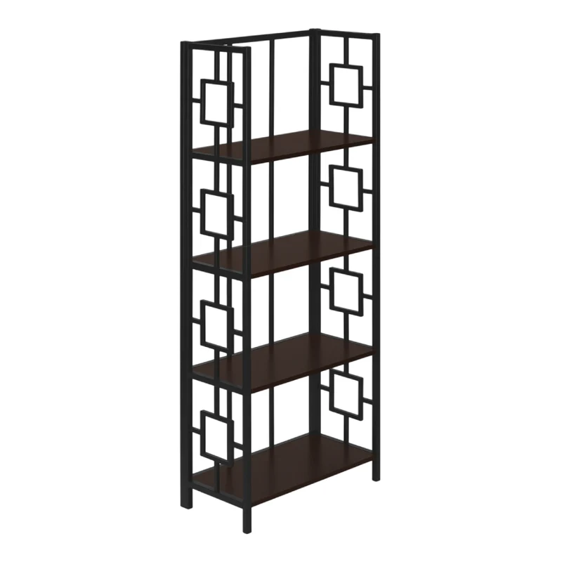 Bibliothèque en métal noir avec 4 tablettes en MDF/stratifié espresso - I 3617