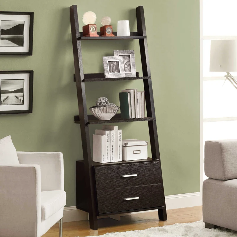 Étagère à échelle en MDF/stratifié avec 4 tablettes et 2 tiroirs - I 2562-2756-2542