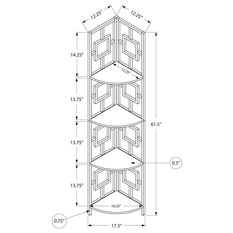Étagère de coin en métal avec 4 tablettes en MDF/stratifié - I 3610-3611-3612-3613