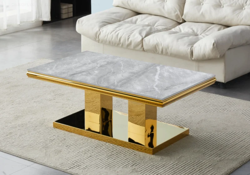 Table basse marbre gris dorée design - Versus