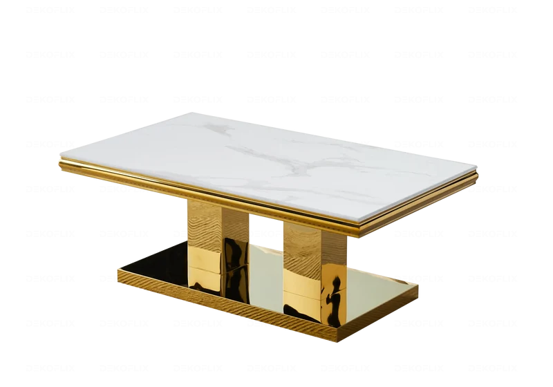 Table à manger marbre blanc dorée design - Versus