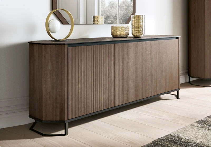 Buffet italien bois miel rainuré - Hexagon