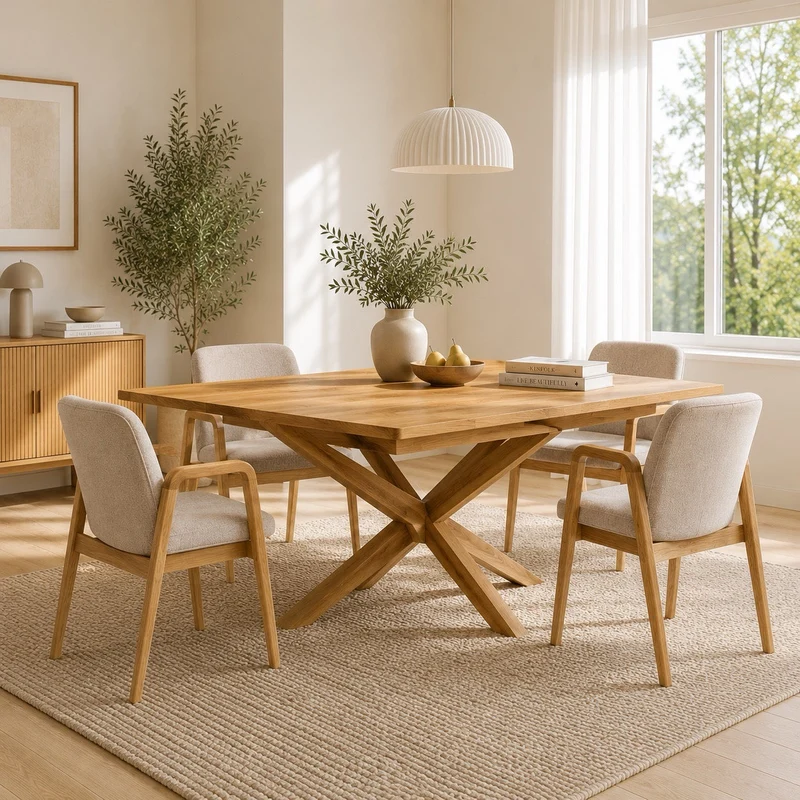 Chaise de salle à manger en bois massif de chêne Chill, revêtement en tissu Gris / Beige – Lot de 2 ou 4 chaises - VESKOR