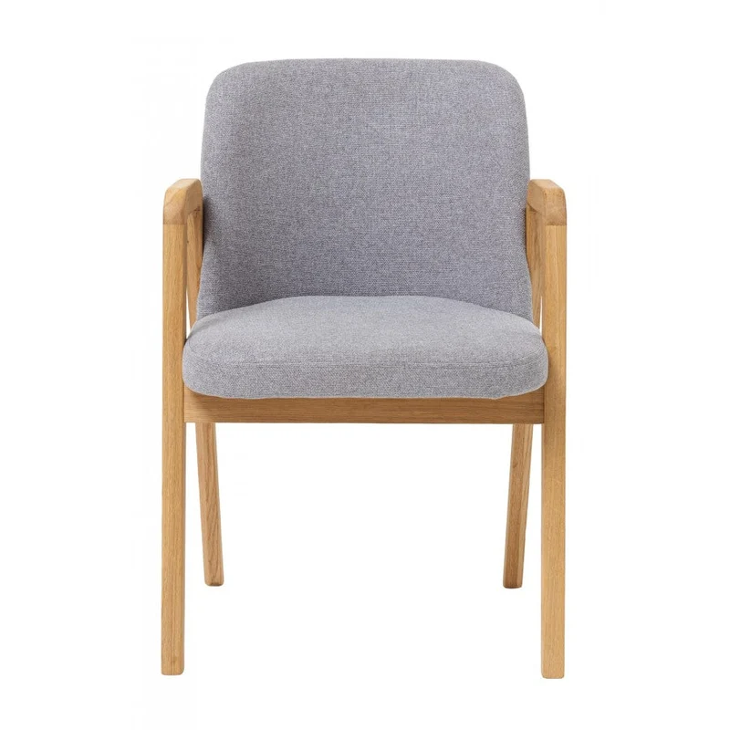 Chaise de salle à manger en bois massif de chêne Chill, revêtement en tissu Gris / Beige – Lot de 2 ou 4 chaises - VESKOR