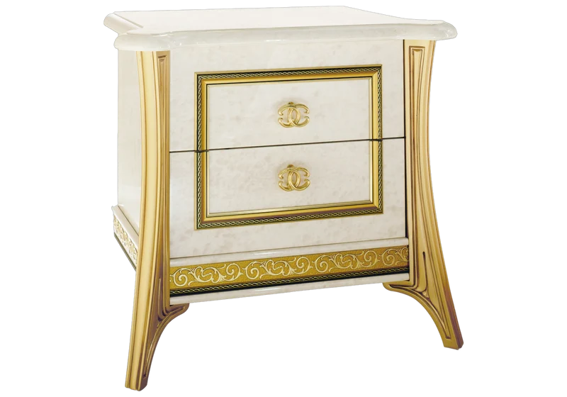 Chambre complète lit capitonné marbre ivoire et or - Melodia