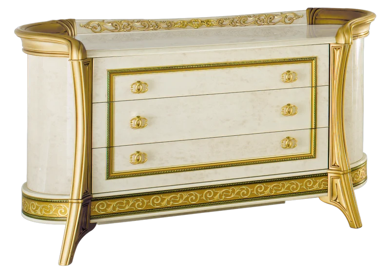 Commode 3 tiroirs effet marbre ivoire et or - Melodia