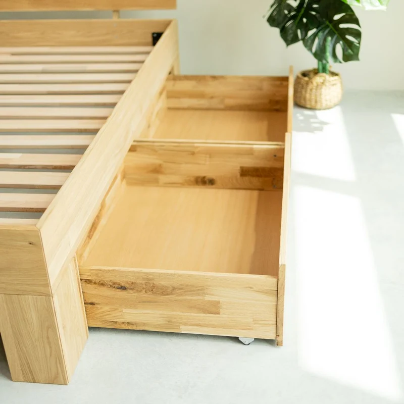Lit en bois massif de chêne avec rangement Uppsala - NordicStory