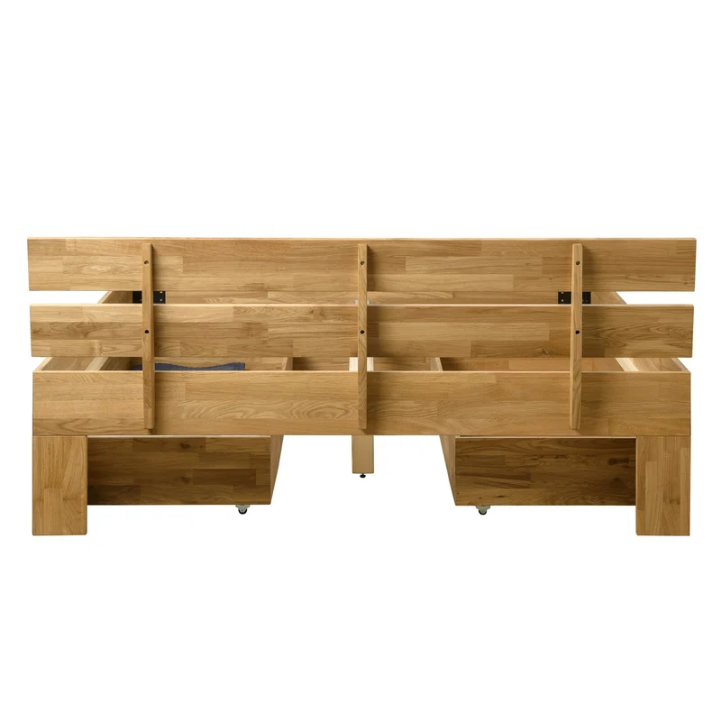 Lit en bois massif de chêne avec rangement Uppsala - NordicStory