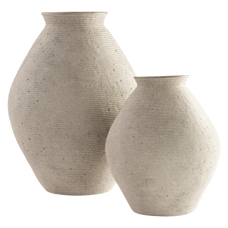 Vase en polyrésine d'une texture côtelée beige antique - Hannela