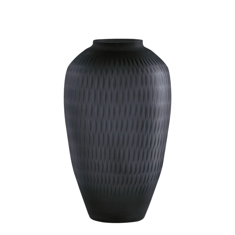 Vase en verre gris ardoise à motif en cristal taillé - Etney