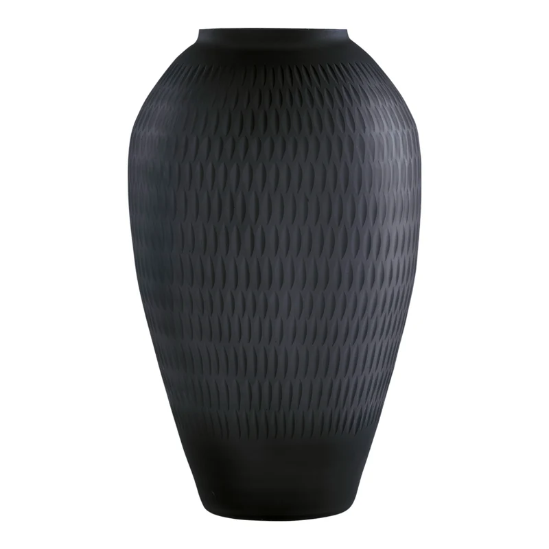Vase en verre gris ardoise à motif en cristal taillé - Etney