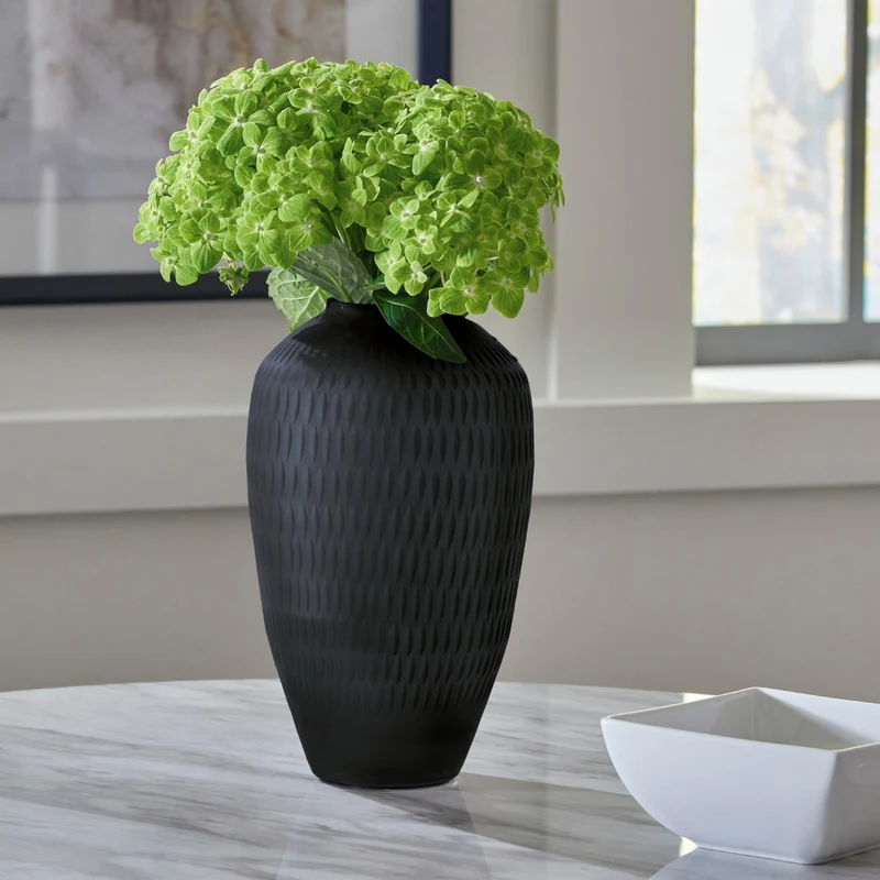 Vase en verre gris ardoise à motif en cristal taillé - Etney