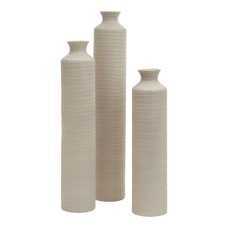 Vase en céramique à motif en grille beige - Skyler