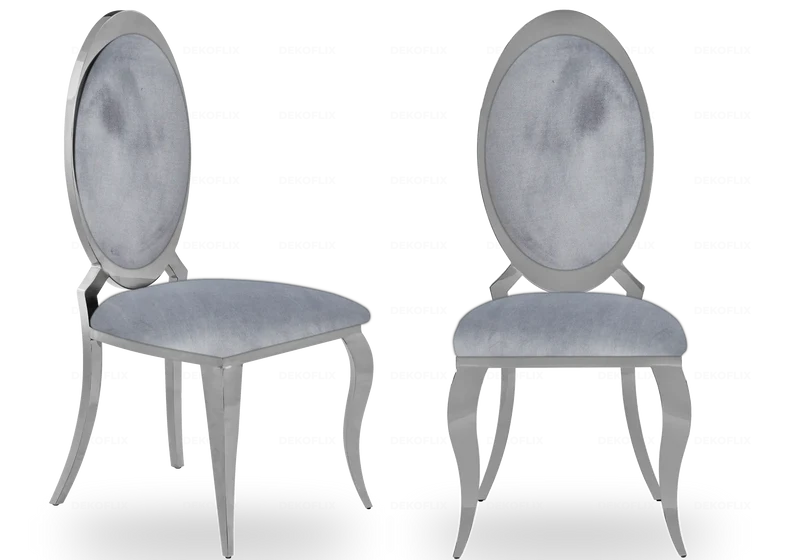Chaises médaillon velours gris argent - Aura x4