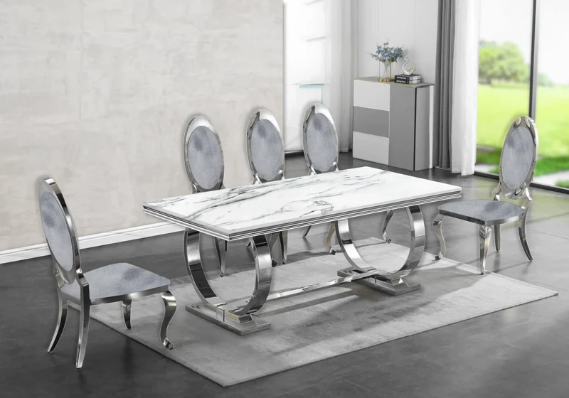 Chaises médaillon velours gris argent - Aura x4