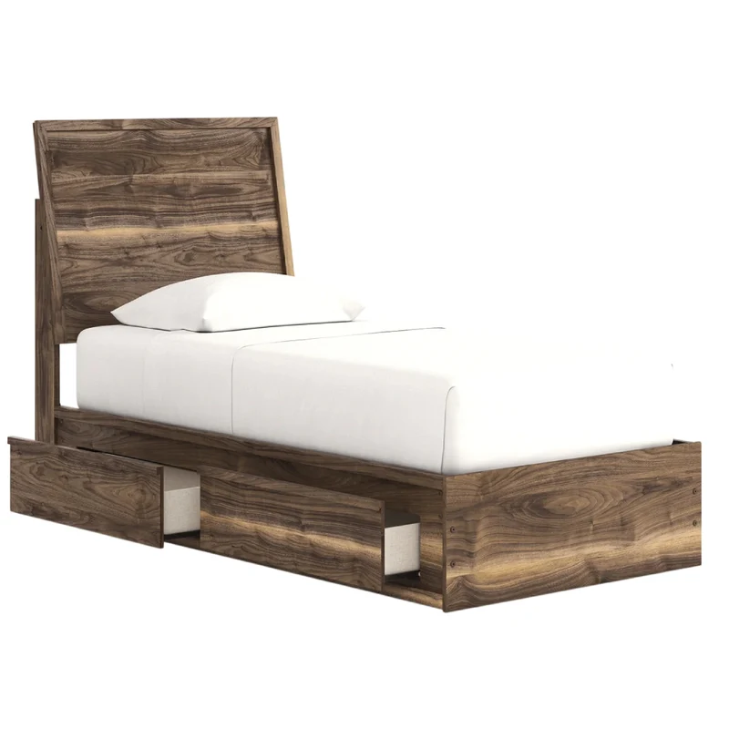 Lit complet en bois/MDF brun noyer avec 4 tiroirs Simple / Double / Grand / Très grand - Chirason