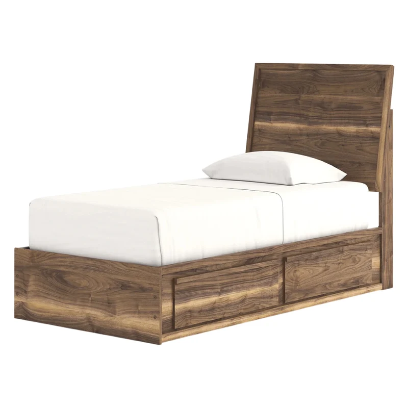 Lit complet en bois/MDF brun noyer avec 4 tiroirs Simple / Double / Grand / Très grand - Chirason