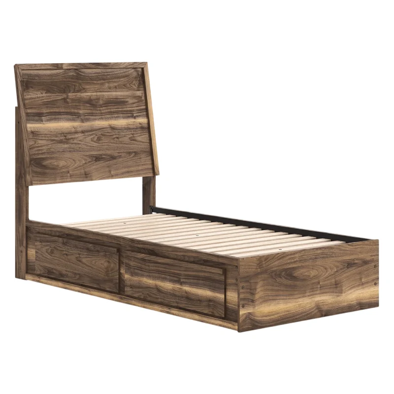 Lit complet en bois/MDF brun noyer avec 4 tiroirs Simple / Double / Grand / Très grand - Chirason