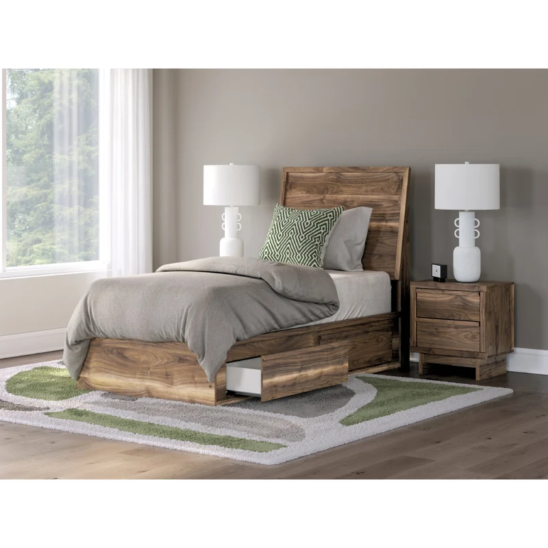 Lit complet en bois/MDF brun noyer avec 4 tiroirs Simple / Double / Grand / Très grand - Chirason