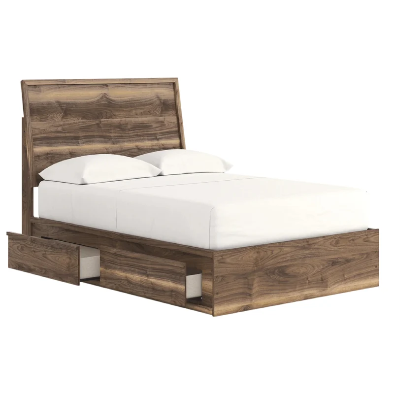 Lit complet en bois/MDF brun noyer avec 4 tiroirs Simple / Double / Grand / Très grand - Chirason