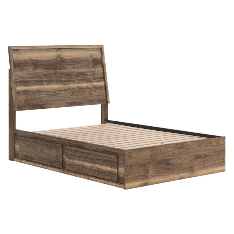 Lit complet en bois/MDF brun noyer avec 4 tiroirs Simple / Double / Grand / Très grand - Chirason