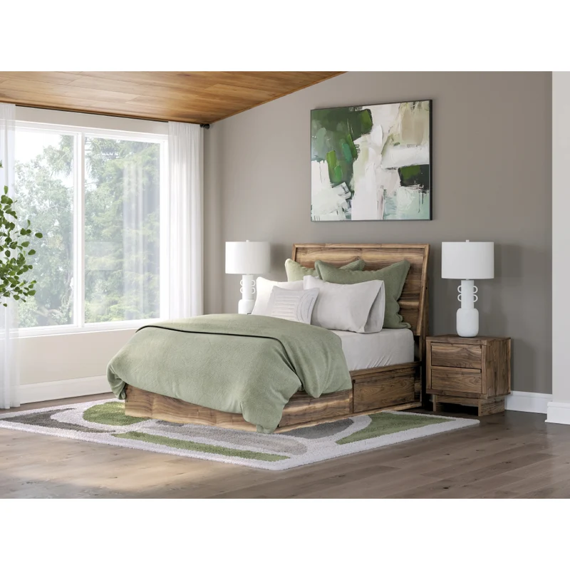 Lit complet en bois/MDF brun noyer avec 4 tiroirs Simple / Double / Grand / Très grand - Chirason