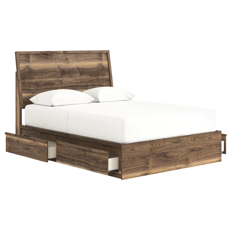 Lit complet en bois/MDF brun noyer avec 4 tiroirs Simple / Double / Grand / Très grand - Chirason