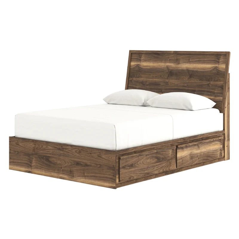 Lit complet en bois/MDF brun noyer avec 4 tiroirs Simple / Double / Grand / Très grand - Chirason