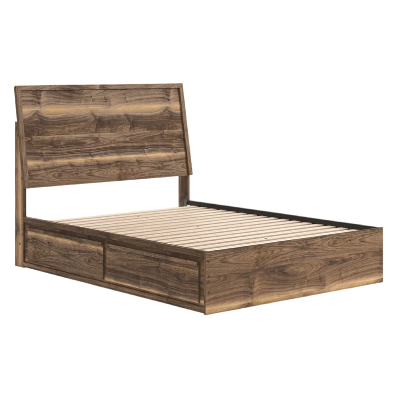 Lit complet en bois/MDF brun noyer avec 4 tiroirs Simple / Double / Grand / Très grand - Chirason