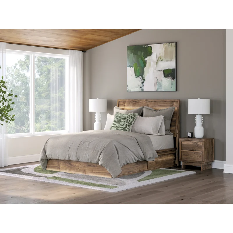 Lit complet en bois/MDF brun noyer avec 4 tiroirs Simple / Double / Grand / Très grand - Chirason