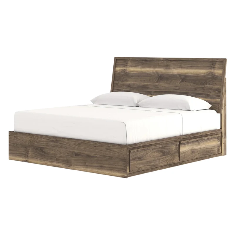 Lit complet en bois/MDF brun noyer avec 4 tiroirs Simple / Double / Grand / Très grand - Chirason