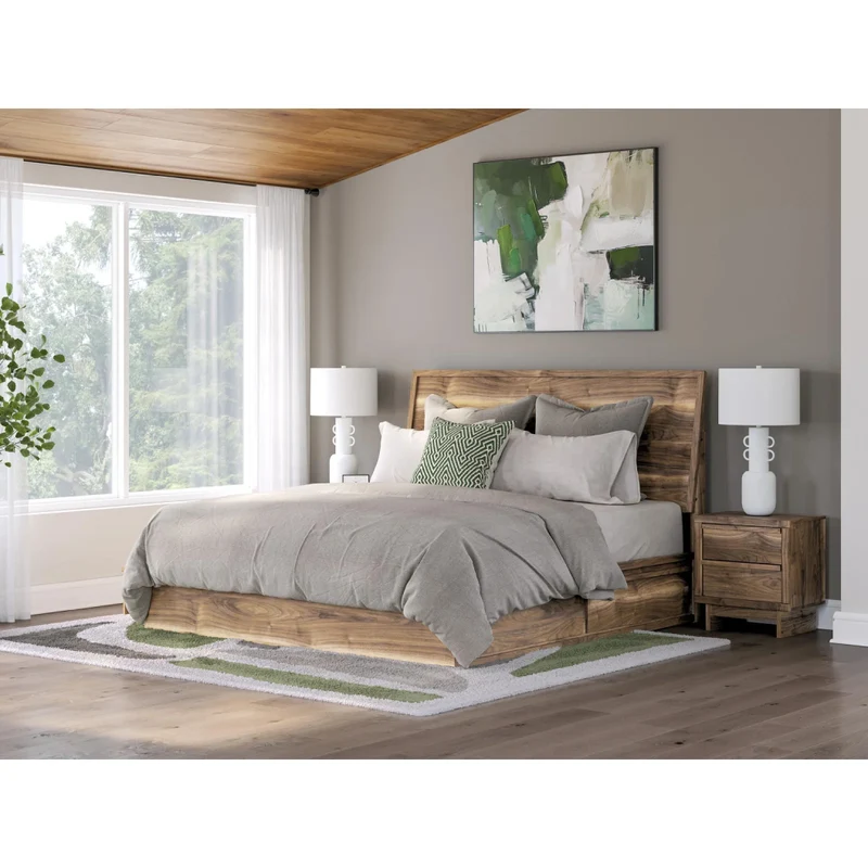 Lit complet en bois/MDF brun noyer avec 4 tiroirs Simple / Double / Grand / Très grand - Chirason