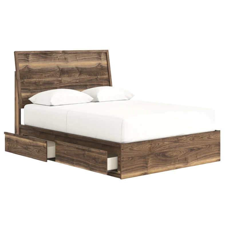 Lit complet en bois/MDF brun noyer avec 2 tiroirs Simple / Double / Grand / Très grand - Chirason