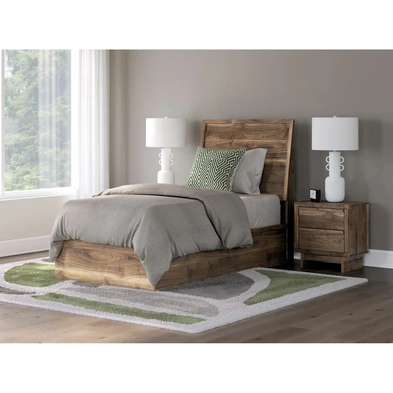 Lit complet en bois/MDF brun noyer Simple / Double / Grand / Très grand - Chirason