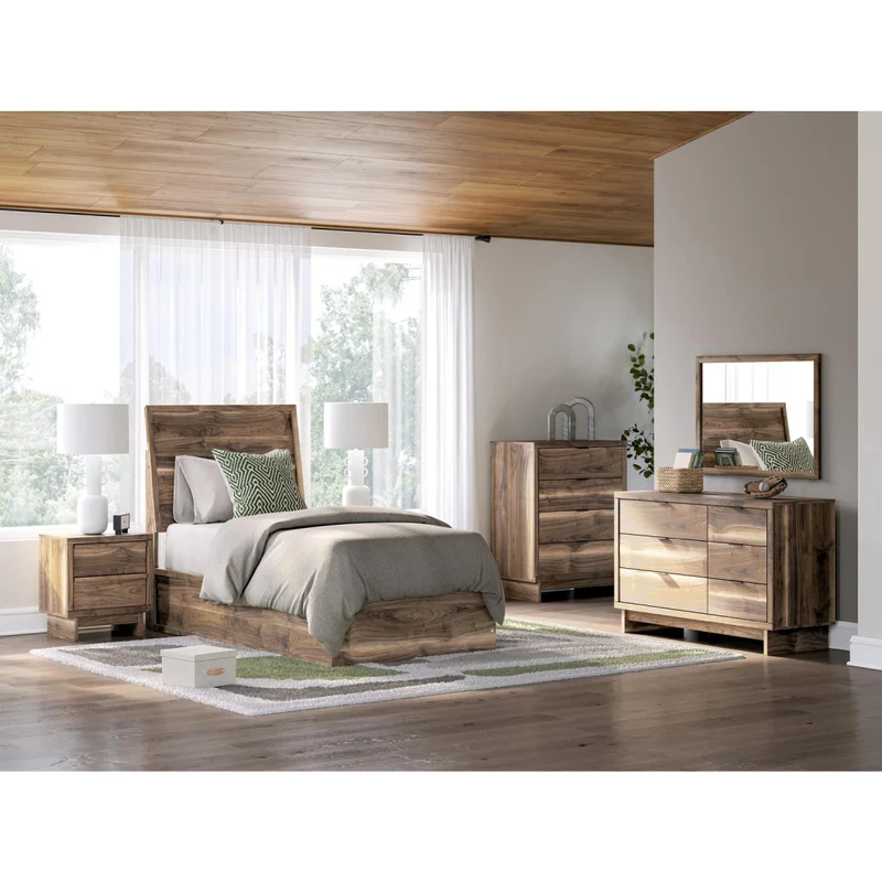 Lit complet en bois/MDF brun noyer Simple / Double / Grand / Très grand - Chirason